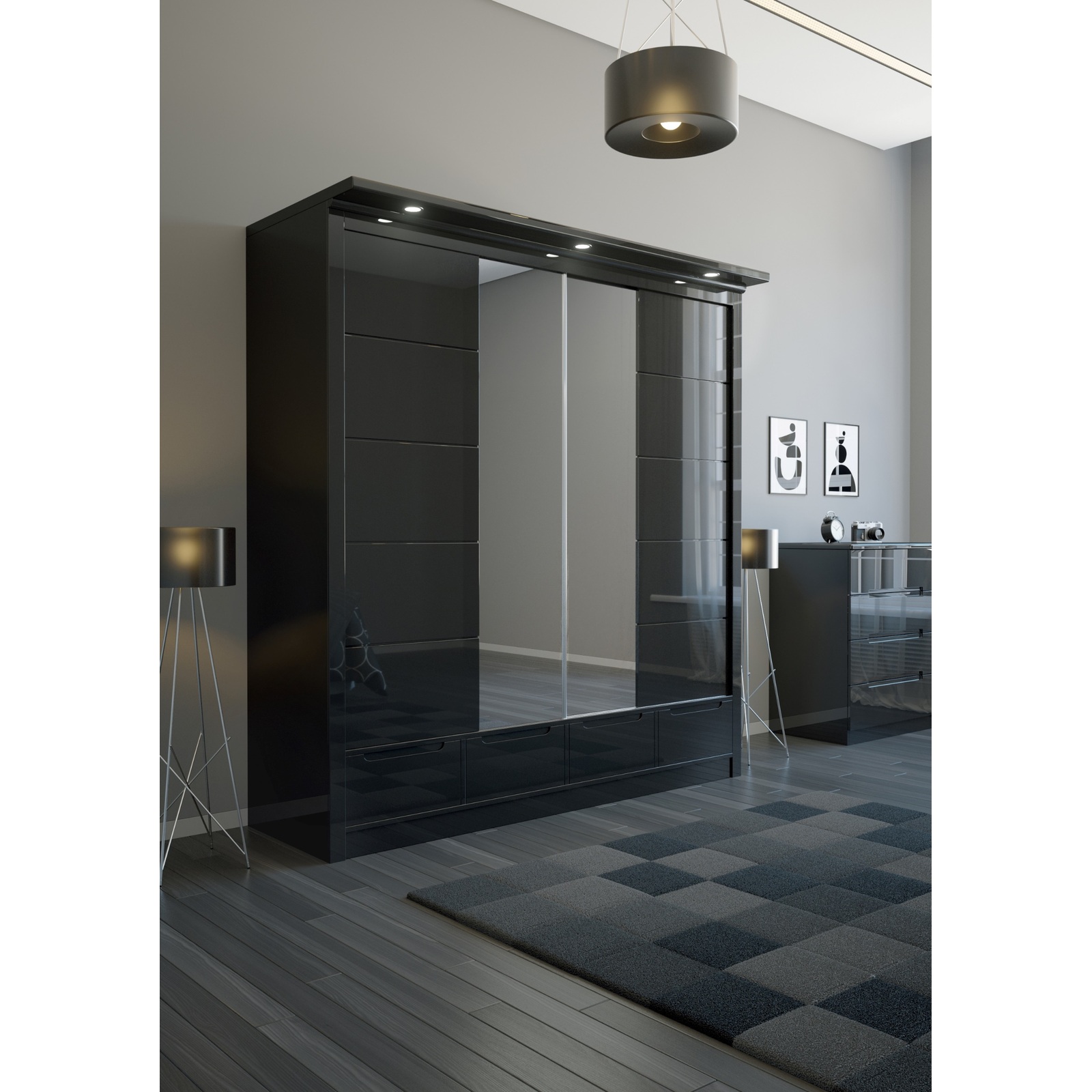202 High Gloss Wardrobe – Black