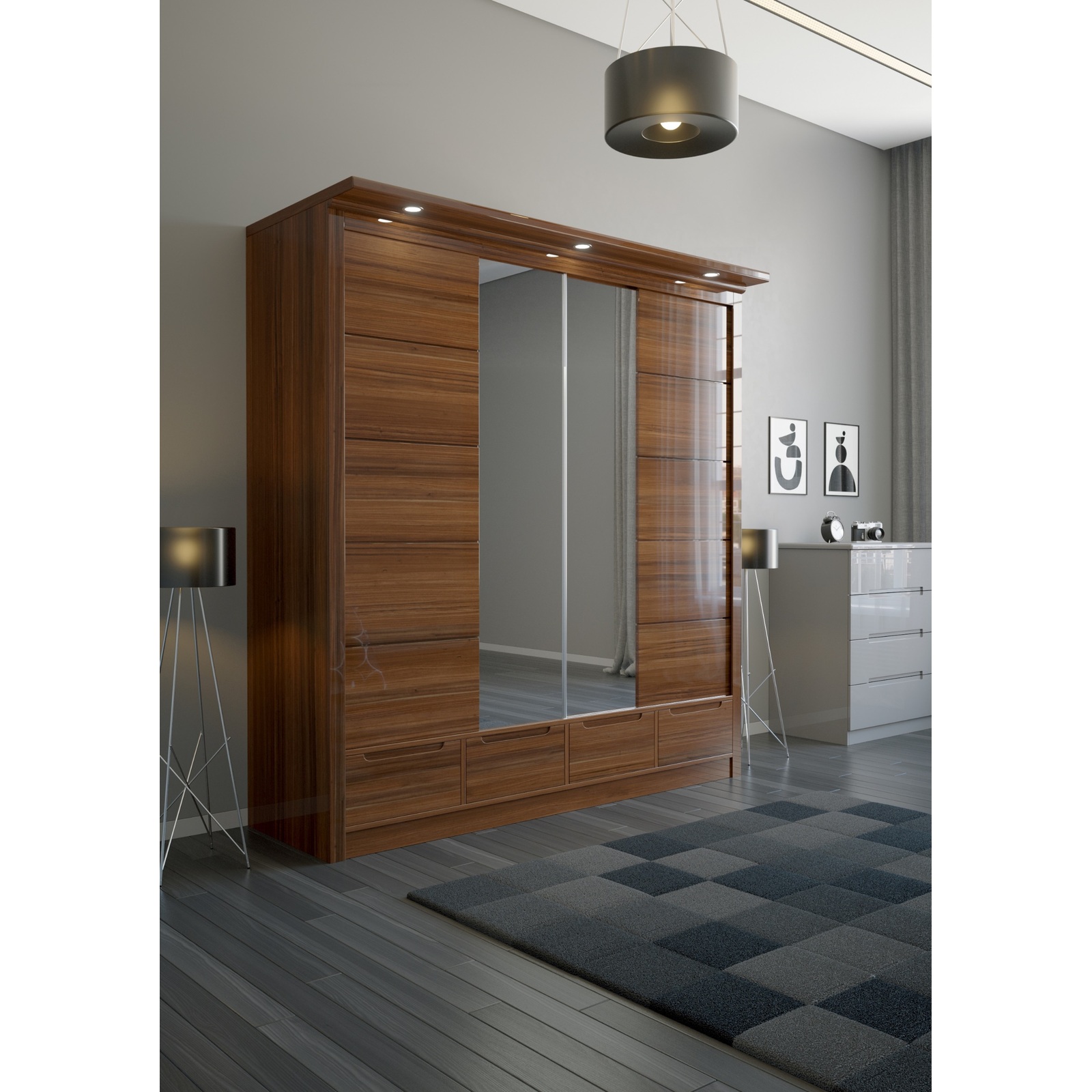 202 High Gloss Wardrobe – Brown