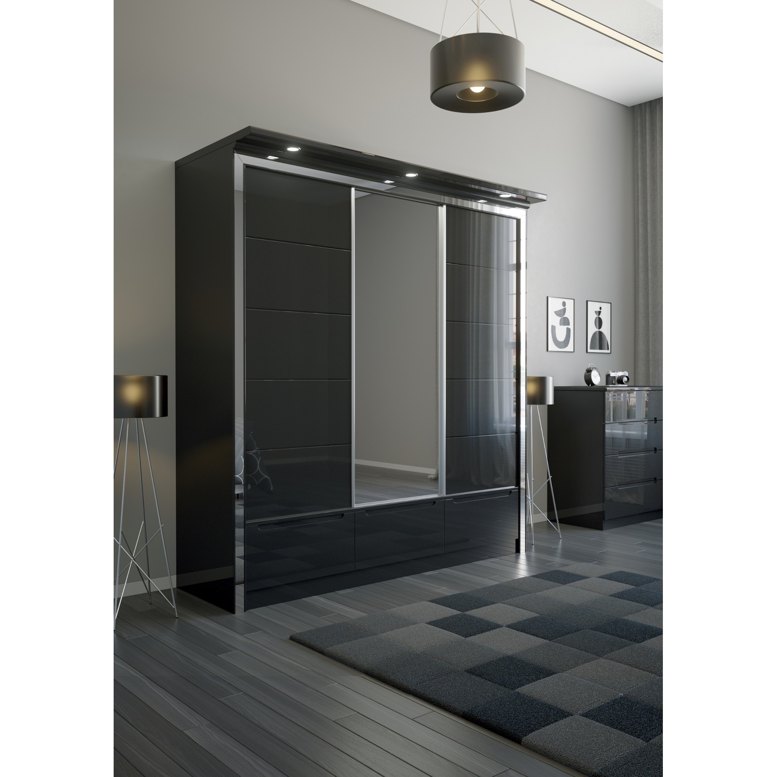 W01 High Gloss Wardrobe – Black