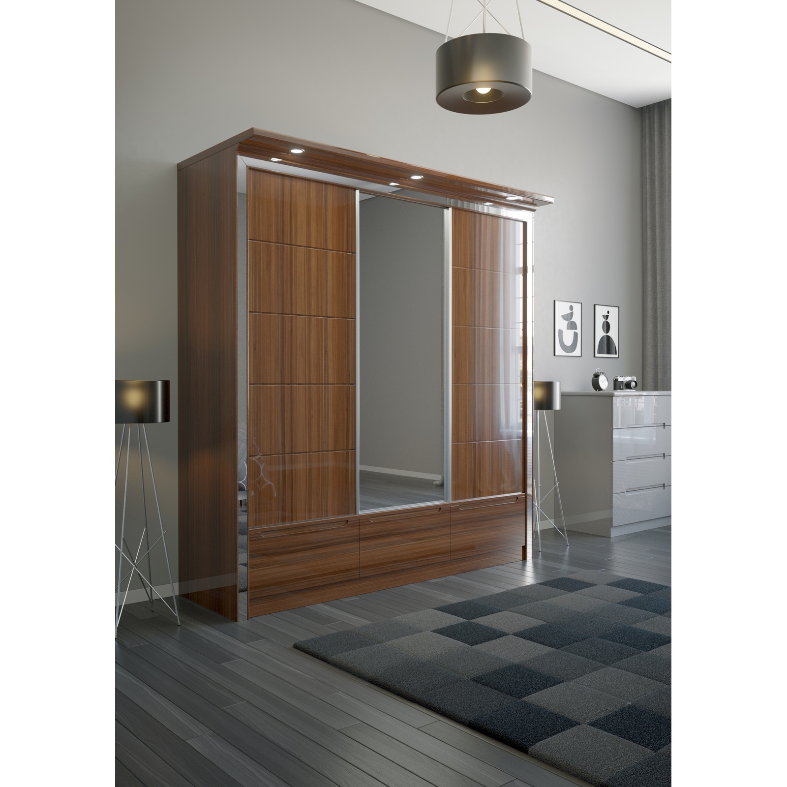 W01 High Gloss Wardrobe – Brown