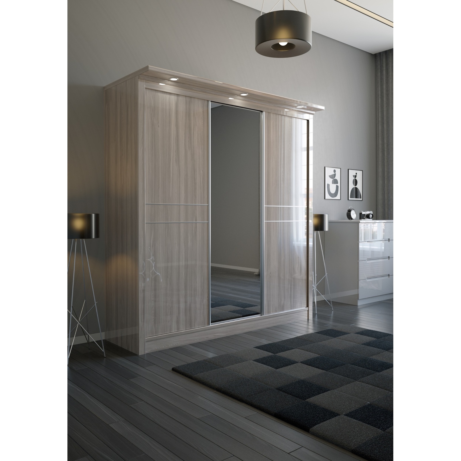 W02 High Gloss Wardrobe – Grey
