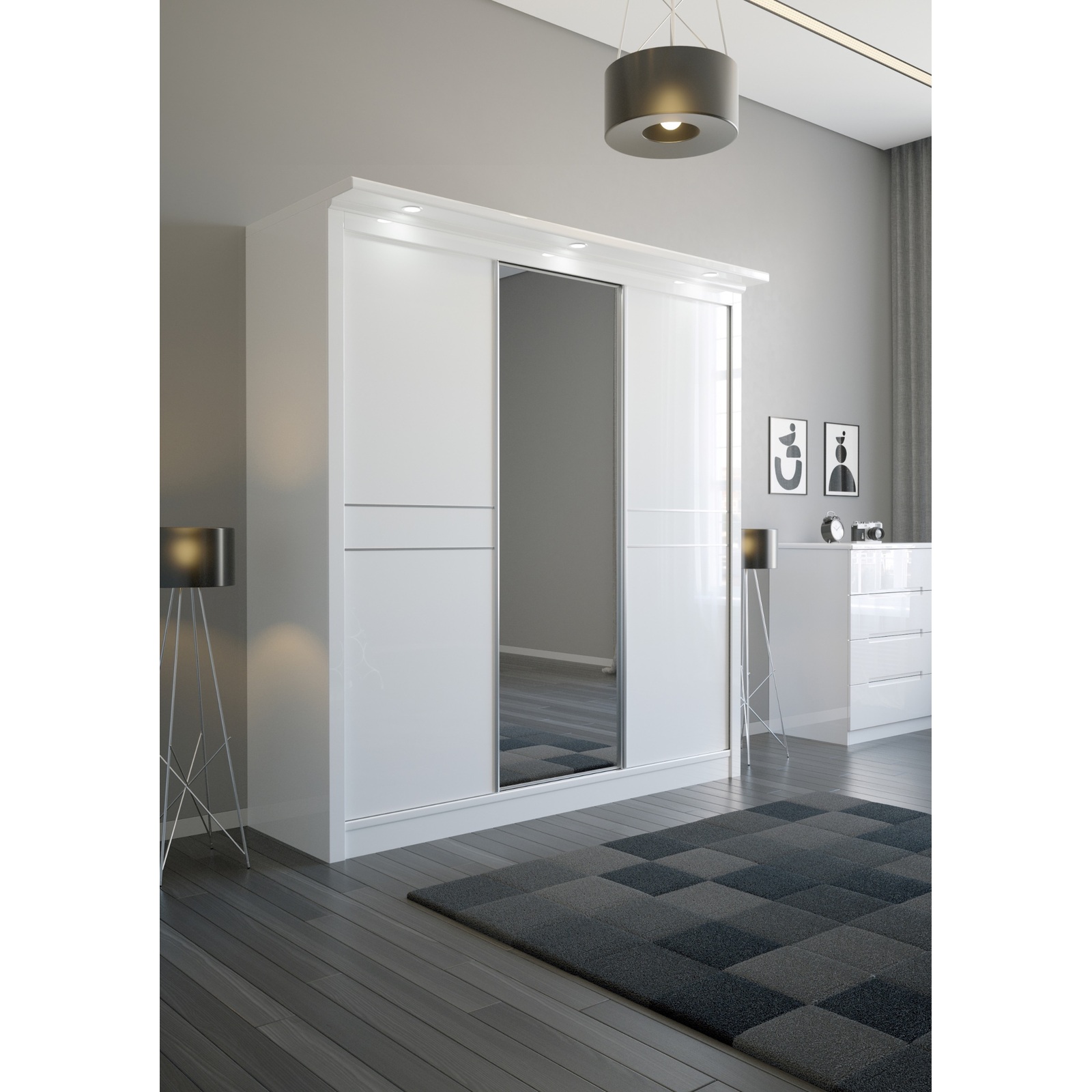W02 High Gloss Wardrobe – White