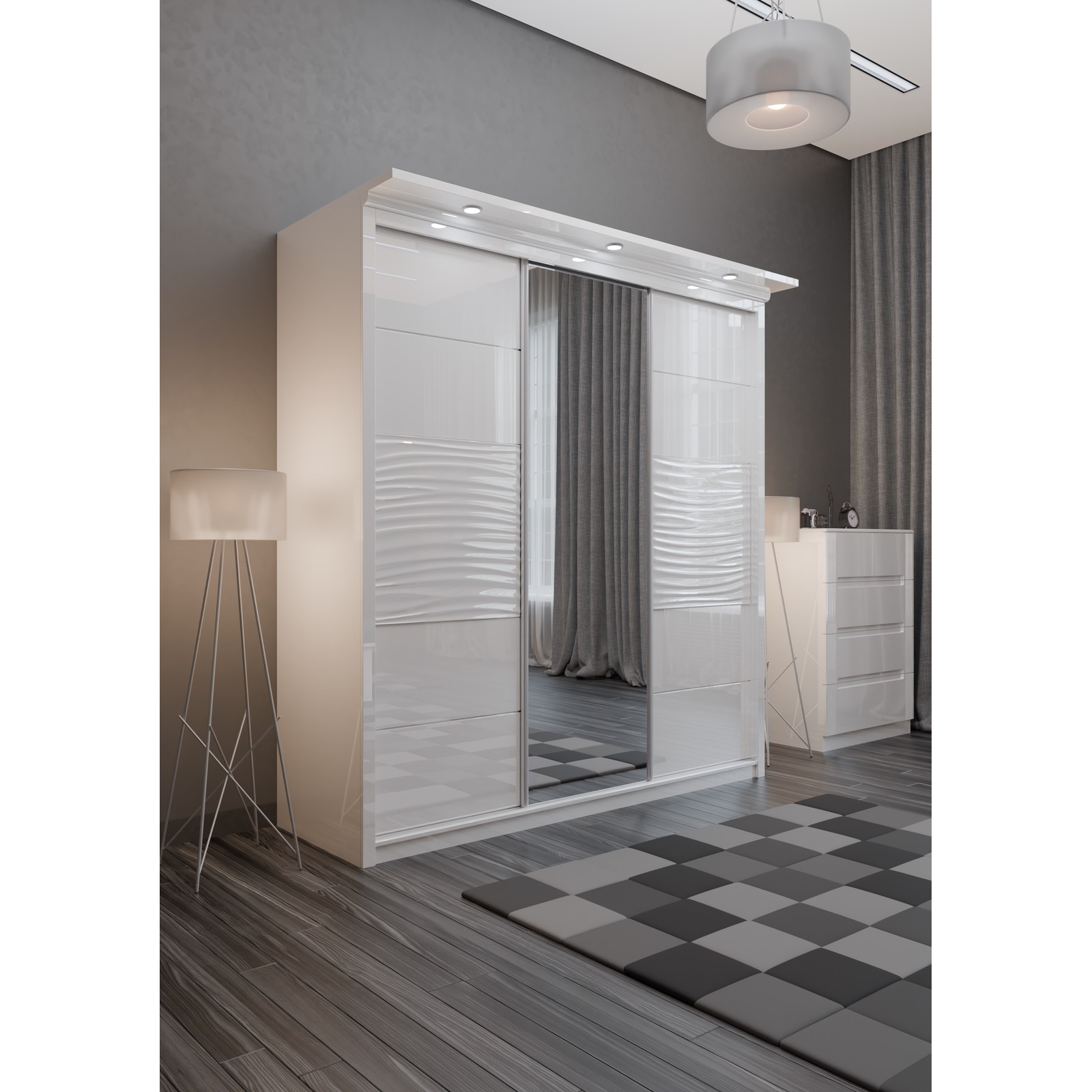 Wavy High Gloss Wardrobe – White