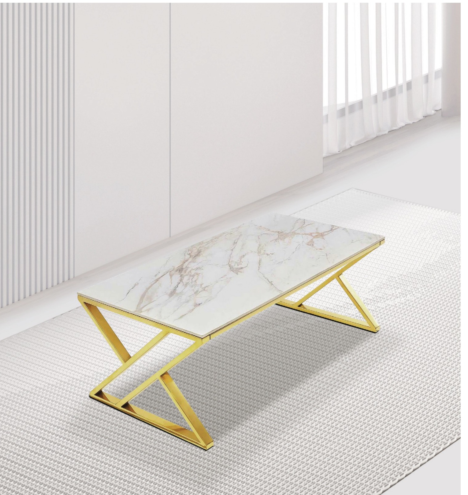 Marble Coffee Table with X-Frame Legs