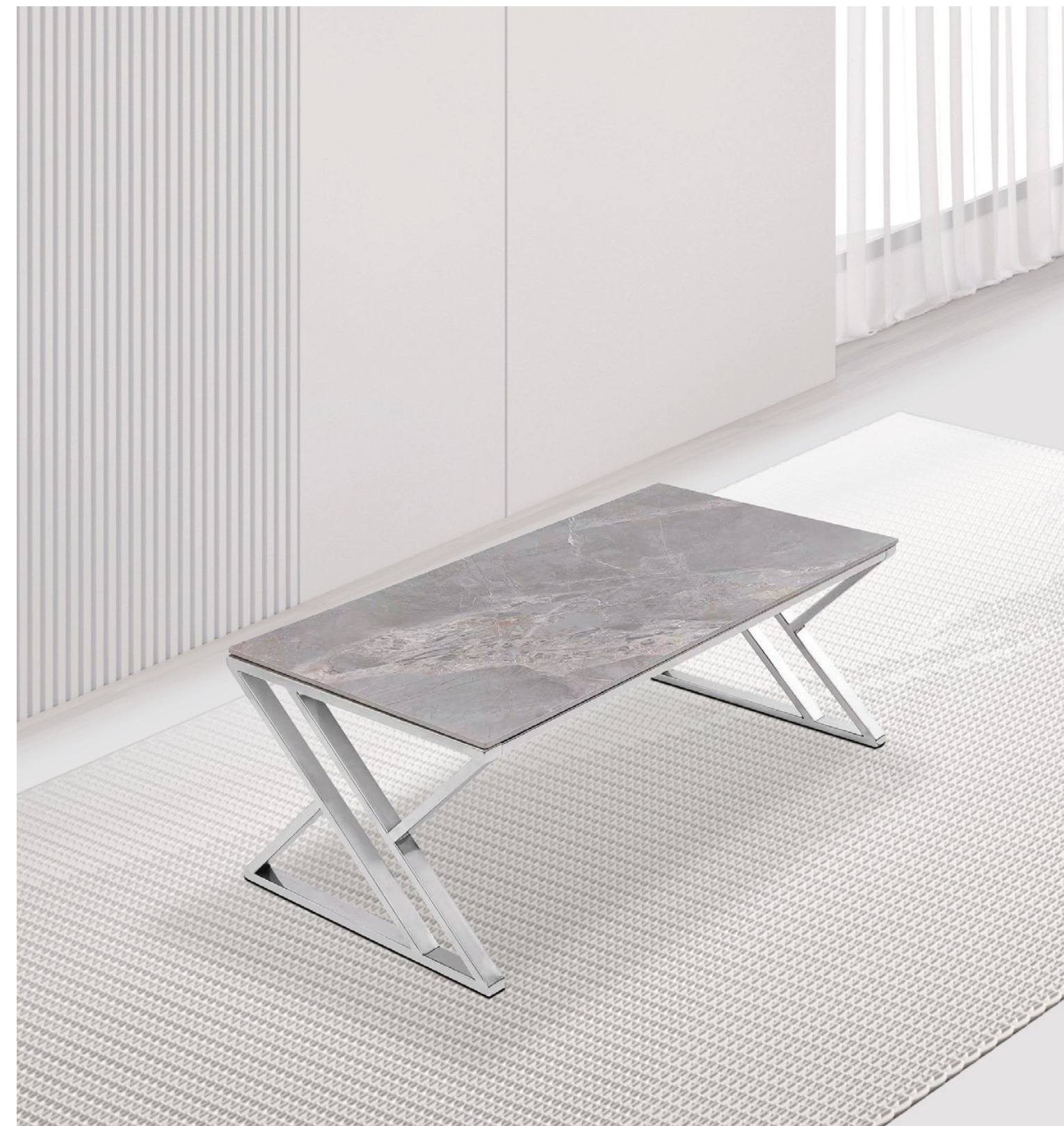 Marble Coffee Table with X-Frame Legs