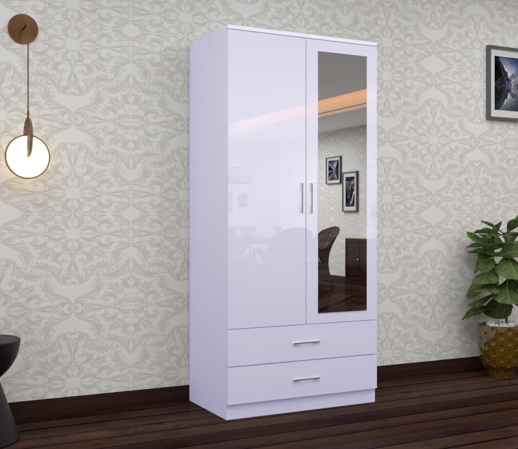Oslo 2 Door High Gloss Wardrobe 80cm
