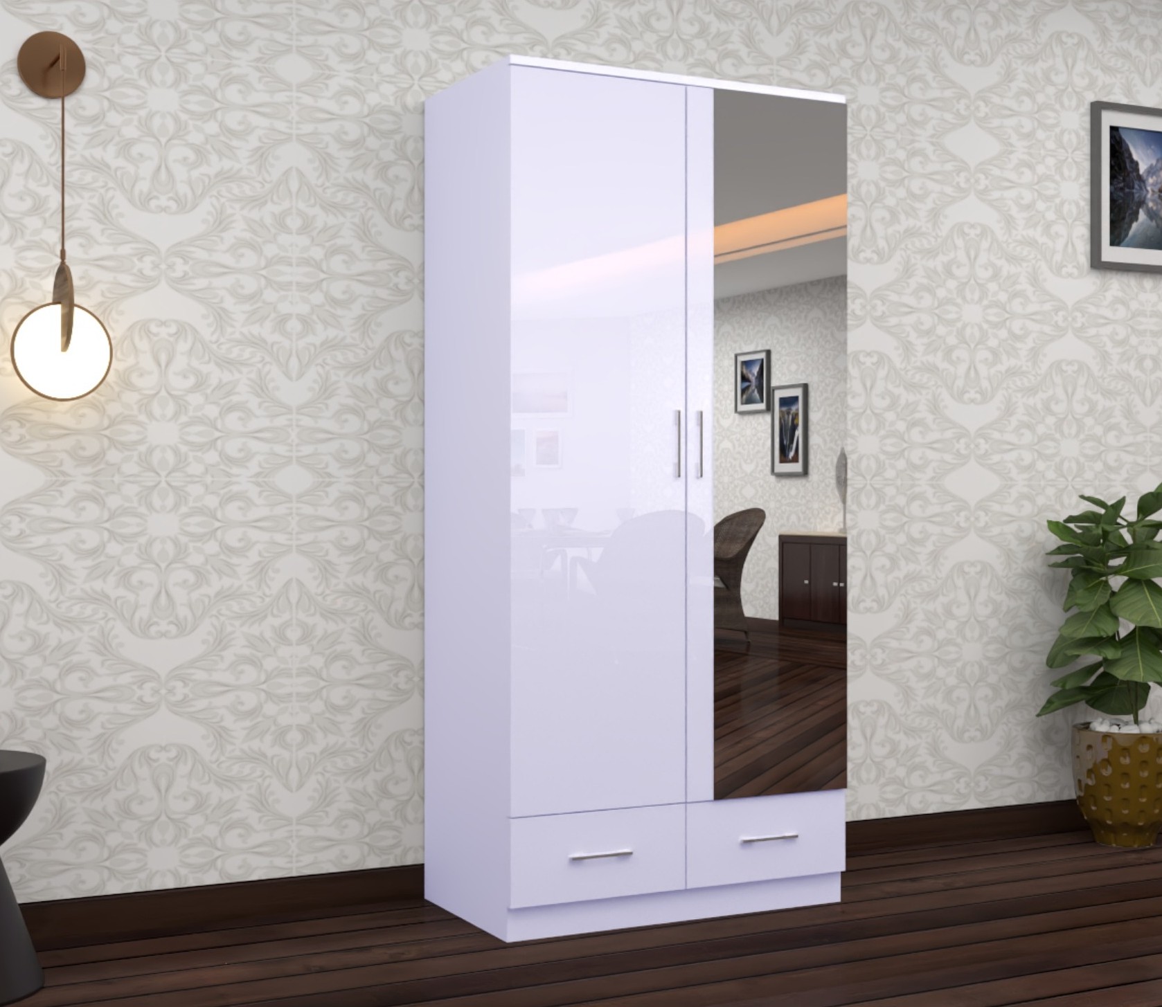 Oslo 2 Door High Gloss Wardrobe 90cm