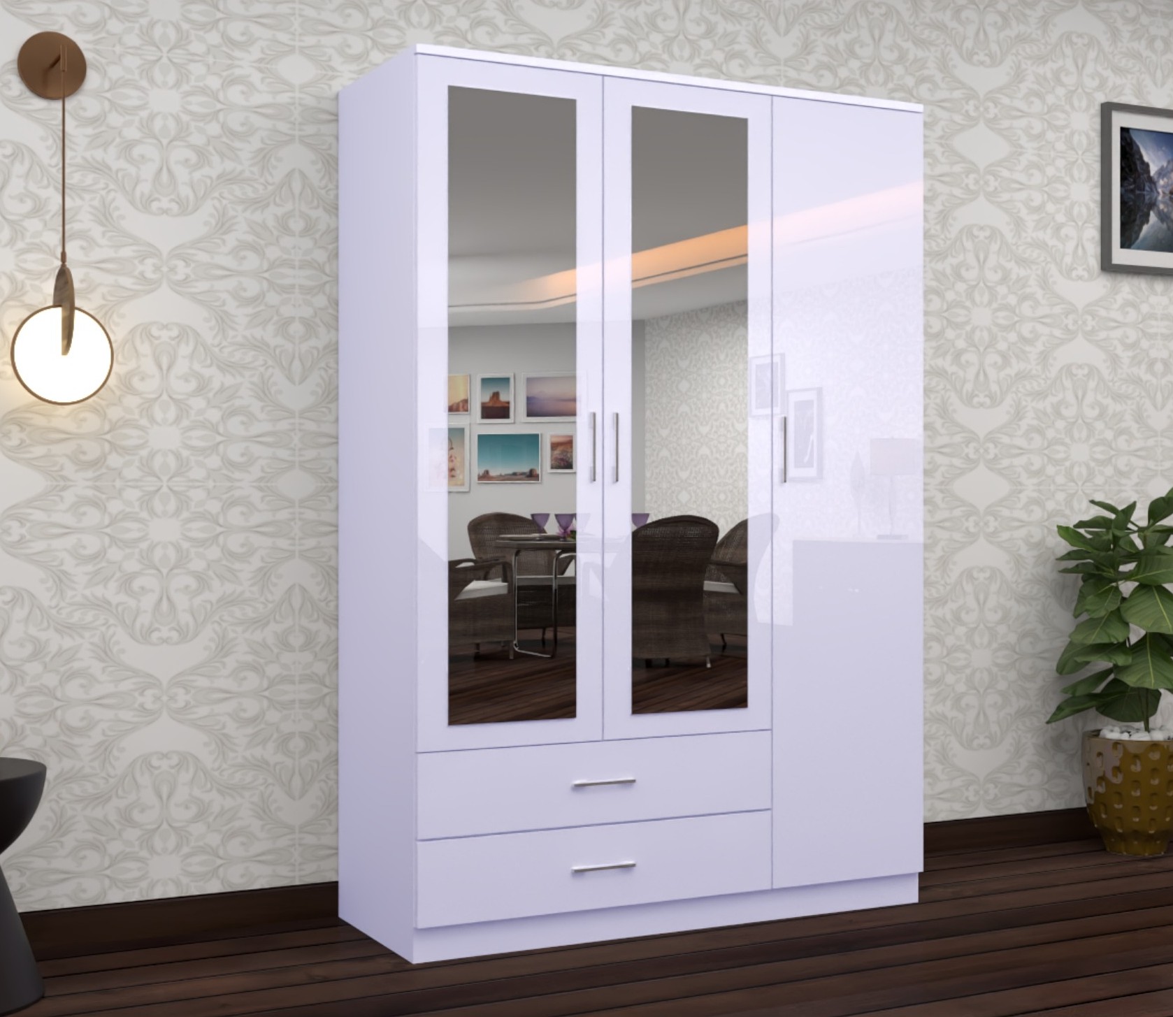 Oslo 3 Door High Gloss Wardrobe 116cm